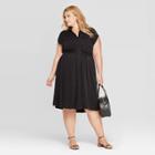 Women's Plus Size Short Sleeve Collared Midi Shirtdress - Ava & Viv Black