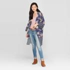 Women's 3/4 Sleeve Printed Kimono With Trim Jacket - Knox Rose Blue