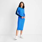 Women's Ribbed Long Sleeve Side Button Sweater Dress - Future Collective With Kahlana Barfield Brown Blue Xxs