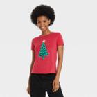 Mighty Fine Women's Christmas Tree Leopard Print Logo Short Sleeve Graphic T-shirt - Red