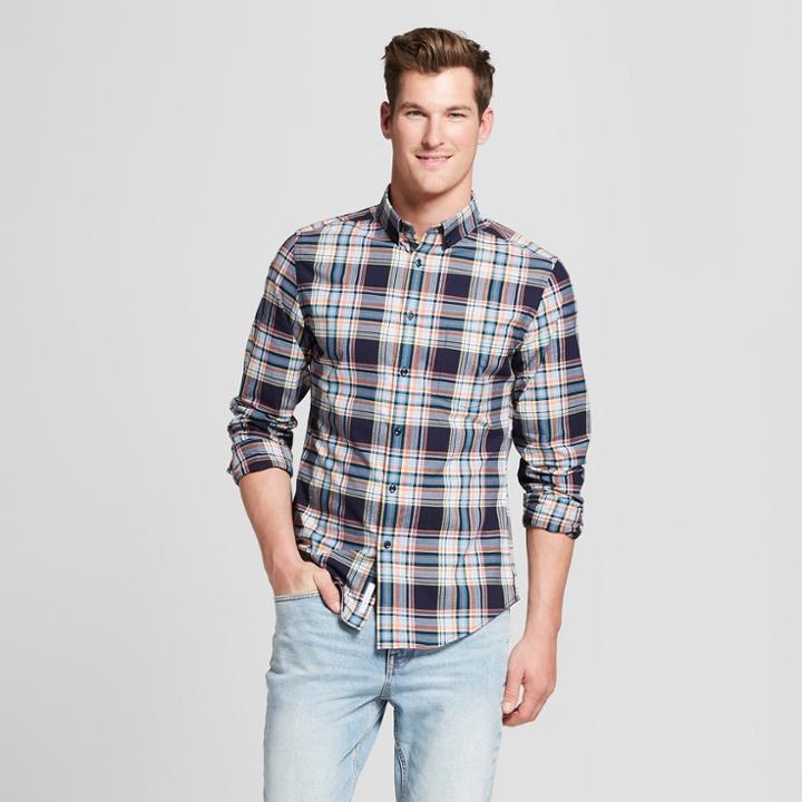 Men's Slim Fit Long Sleeve Northrop Button-down Shirt - Goodfellow & Co True Navy