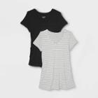 Short Sleeve V-neck Side Shirred 2pk Bundle Maternity T-shirt - Isabel Maternity By Ingrid & Isabel Black/gray