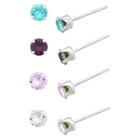 Target Girls' Sterling Silver 4 Pr Crystal Stud Earring Set-clear/amethyst/aqua/violet-4mm, Silver/blue/purple