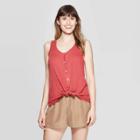 Women's Scoop Neck Tie-front Rib Tank Top - A New Day Rose (pink)