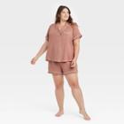 Women's Plus Size Beautifully Soft Short Sleeve Notch Collar Top And Shorts Pajama Set - Stars Above Rose Pink