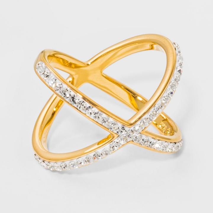Gold Plated Large X Crystal Ring 14kt - A New Day Yellow - Size
