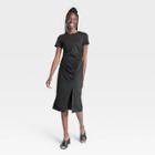 Women's Short Sleeve Side Ruched Knit Dress - A New Day Black