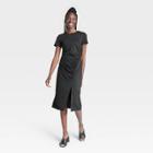 Women's Short Sleeve Side Ruched Knit Dress - A New Day Black