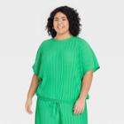 Women's Plus Size Dolman Short Sleeve Plisse Top - A New Day Green