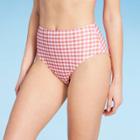 Women's Gingham Medium Coverage High Waist Bikini Bottom - Kona Sol Bright Pink