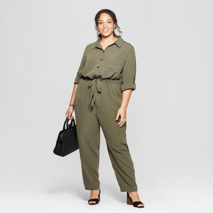 Women's Plus Size Utility Jumpsuit - Ava & Viv Olive (green)