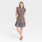 Women's Floral Print Flutter Sleeveless Dress - Universal Thread Brown