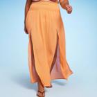 Kona Sol Women's Smocked Waist Double Slit Maxi Skirt Cover Up Dress - Kona