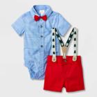 Baby Boys' Holiday Short Sleeve Suspender Set With Bowtie - Cat & Jack Blue Newborn
