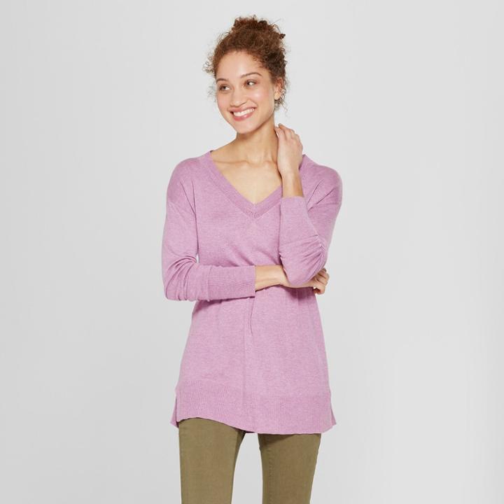 Women's V-neck Luxe Pullover - A New Day Orchid