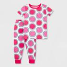Lamaze Toddler Girls' 2pc Short Sleeve Organic Cotton Snug Fit Pajama Set - White/orange/pink