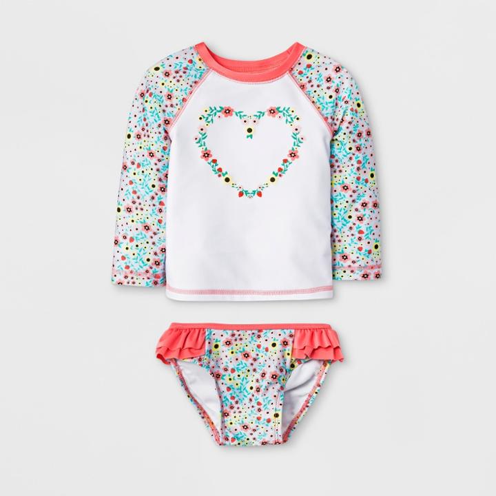 Baby Girls' Long Sleeve Raglan Rash Guard Set - Cat & Jack White