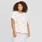 Women's Plus Size Short Sleeve V-neck Top - A New Day Cream X, Beige