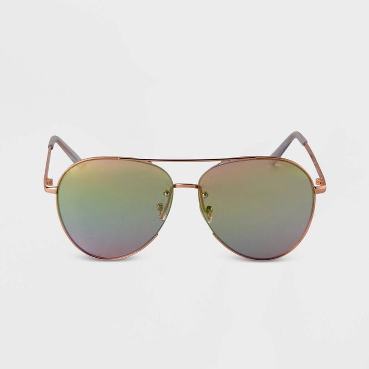 Women's Mirrored Aviator Sunglasses - A New Day Rose Gold