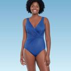 Women's Slimming Control Twist-front One Piece Swimsuit Dreamsuit By Miracle Brands Blue