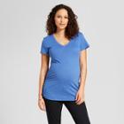 Maternity Side Shirred Striped Short Sleeve V-neck T-shirt - Isabel Maternity By Ingrid & Isabel Amparo Blue Heather