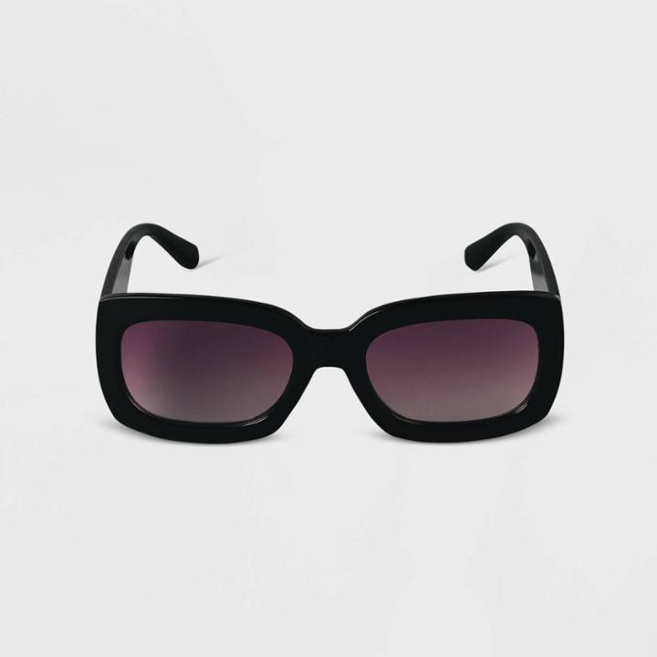 Women's Plastic Rectangle Sunglasses Black - A New Day