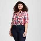 Women's Plus Size Long Sleeve Plaid Shirt - Universal Thread Red