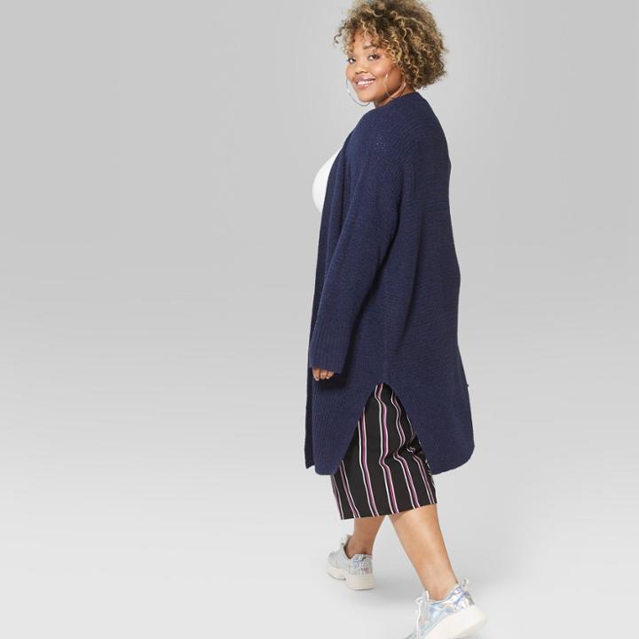Women's Plus Size Long Sleeve Duster Cardigan - Wild Fable Navy (blue)