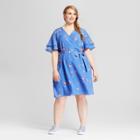 Women's Plus Size Floral Print Wrap Dress - Ava & Viv Blue