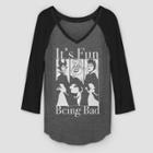 Fifth Sun Women's Disney Princess 3/4 Sleeve Fun Being Bad Raglan T-shirt - (juniors') Gray/black