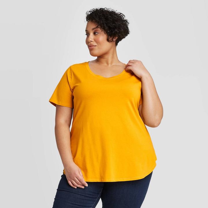 Women's Plus Size Short Sleeve Scoop Neck Relaxed T-shirt - Ava & Viv Gold 1x, Women's,