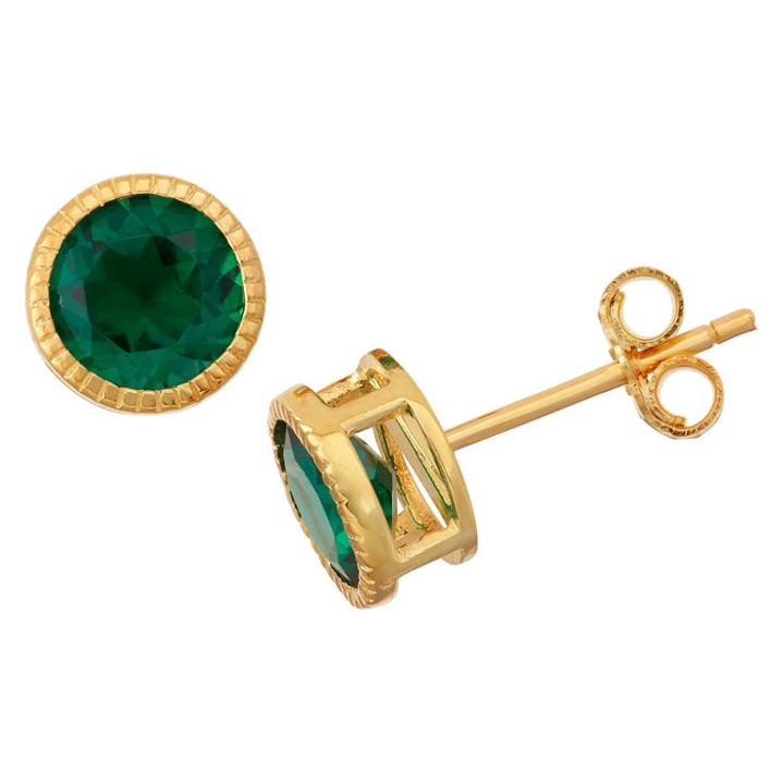 1 2/3 Tcw Tiara Gold Over Silver 6mm Bezel-set Emerald Stud Earrings, Women's, Green