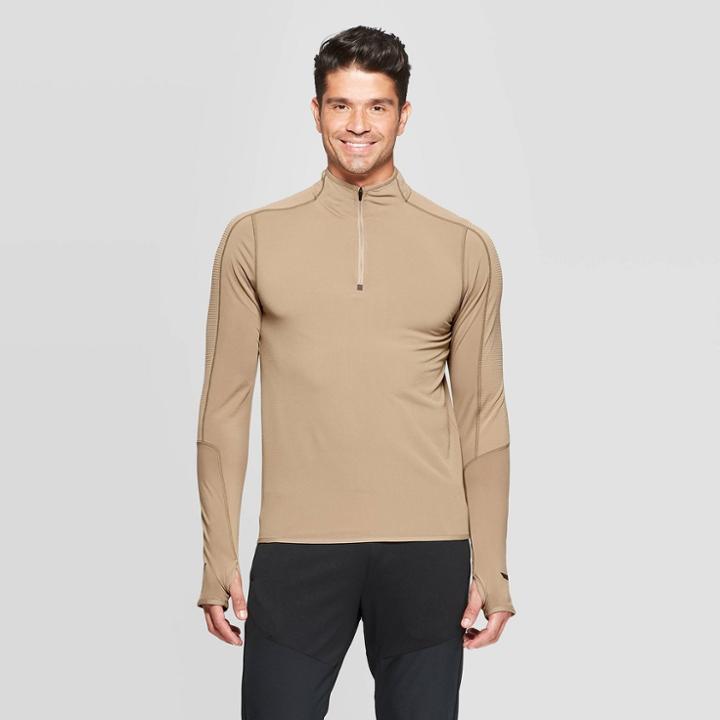 Men's 1/4 Zip Run Layer Pullover - C9 Champion Sand Paper Khaki S, Men's, Size: Small, Brown Paper Green