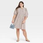 Women's Plus Size Floral Print Puff Elbow Sleeve Babydoll Dress - Universal Thread Burgundy