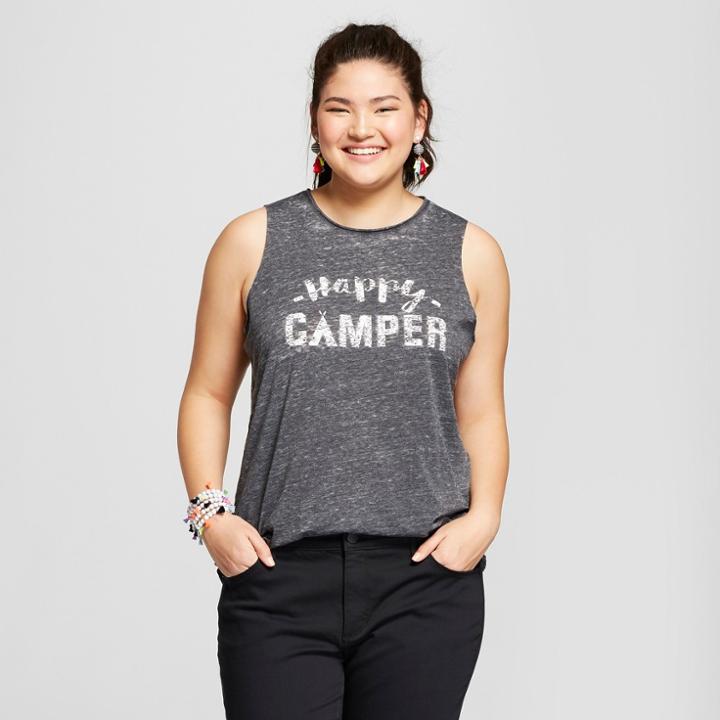 Women's Plus Size Happy Camper Graphic Tank Top - Grayson Threads (juniors') Gray