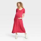 The Nines By Hatch Short Sleeve Shirred Jersey Maternity Dress Tomato Red