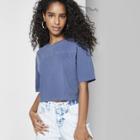 Women's Short Sleeve Crew Neck Football T-shirt - Wild Fable Blue
