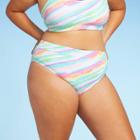 Juniors' Plus Size Ribbed High Leg High Waist Bikini Bottom - Xhilaration Multi Tie-dye