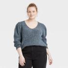 Women's Plus Size V-neck Pullover Sweater - Universal Thread Blue