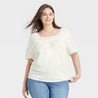 Women's Plus Size Puff Short Sleeve Square Neck Top - Knox Rose White