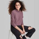 Women's Long Sleeve Turtleneck Cozy Boxy Cropped T-shirt - Wild Fable Dark Mauve