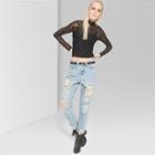 Women's Long Size Star Print Sheer Mock Neck Top - Wild Fable Black