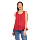 Women's Sleeveless Scoop Neck Tank Top With Lace Trim - Knox Rose Red