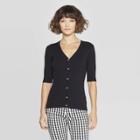 Women's Regular Fit Basic Sleeve V-neck Cardigan - A New Day Black
