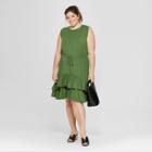 Women's Plus Size Asymmetrical Ruffle Hem Dress - Ava & Viv Green