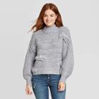 Women's Mock Turtleneck Fringe Pullover Sweater - Universal Thread Blue