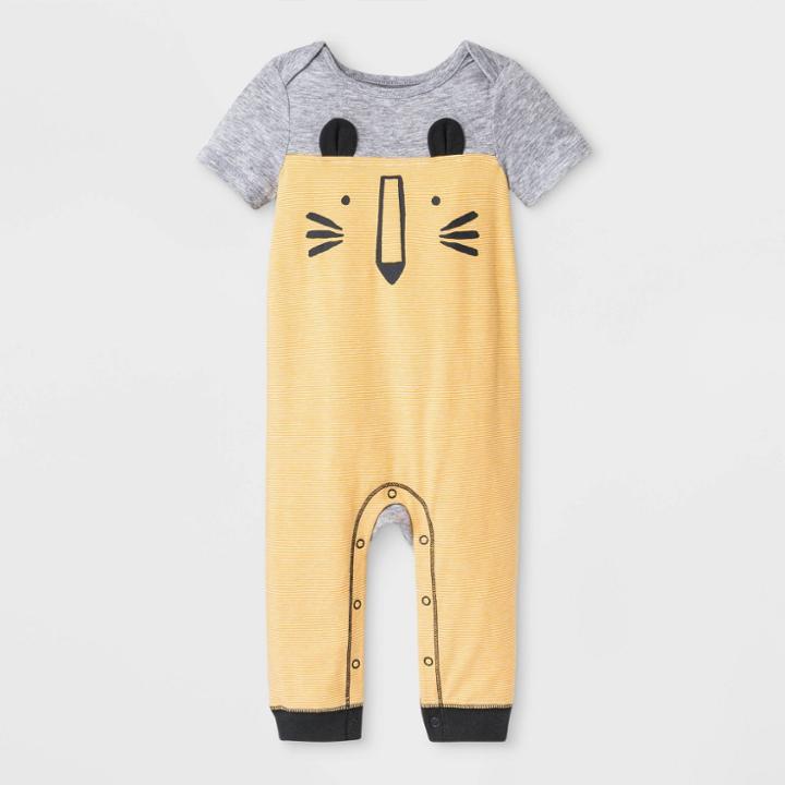 Petitebaby Short Sleeve Tiger Face Critter Romper - Cat & Jack Yellow/gray Newborn, Kids Unisex
