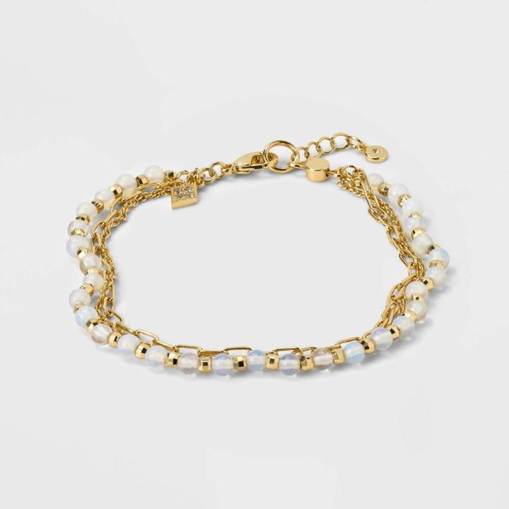 14k Gold Dipped Cubic Zirconia Opalite Beaded Bracelet - A New Day Clear