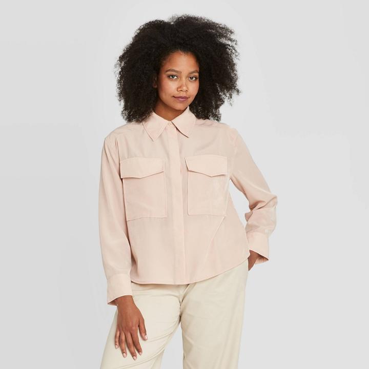 Women's Long Sleeve Silky Utility Button-up Shirt - Prologue Rose