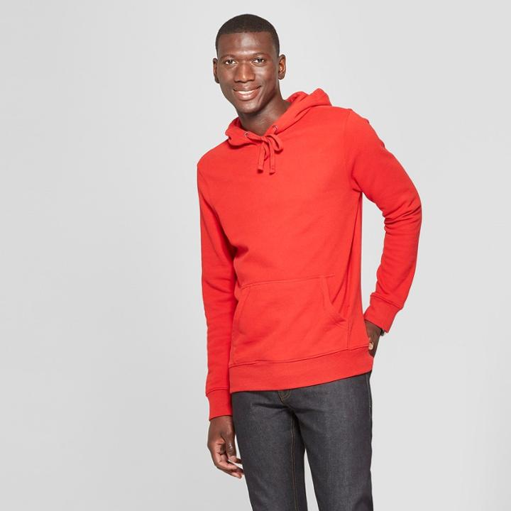 Men's Standard Fit Long Sleeve Fleece Hooded Sweatshirt - Goodfellow & Co Ripe Red
